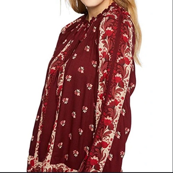 LUCKY BRAND Maroon Bishop Sleeve Peasant Top Boho Size XS NWT - Picture 9 of 10